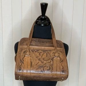 Leather tooled shoulder handbag